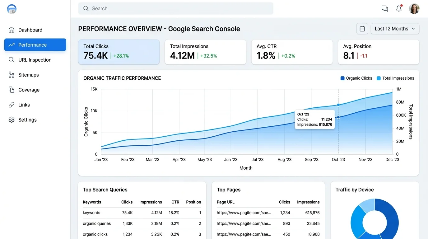 Pertumbuhan Eksponensial Organic Traffic & Impresi Google Search Console
